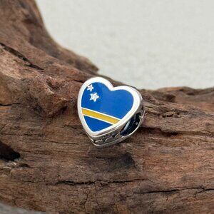 Pandora Curaçao Curacao Flag Exclusive Heart Bead S925 Silver Charm